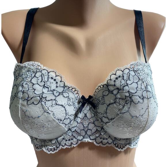 Victoria's Secret Dream Angels Multi-Way Strapless Lace Bra 32DD White Black - Picture 4 of 8